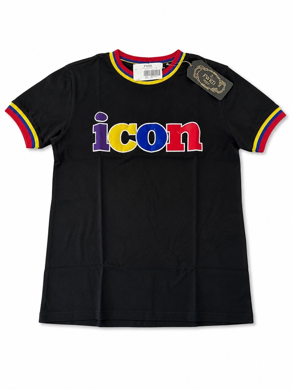 FWRD Denim Boys XL 18/20 Icon Graphic T-Shirt Black Embroidered Logo NWT